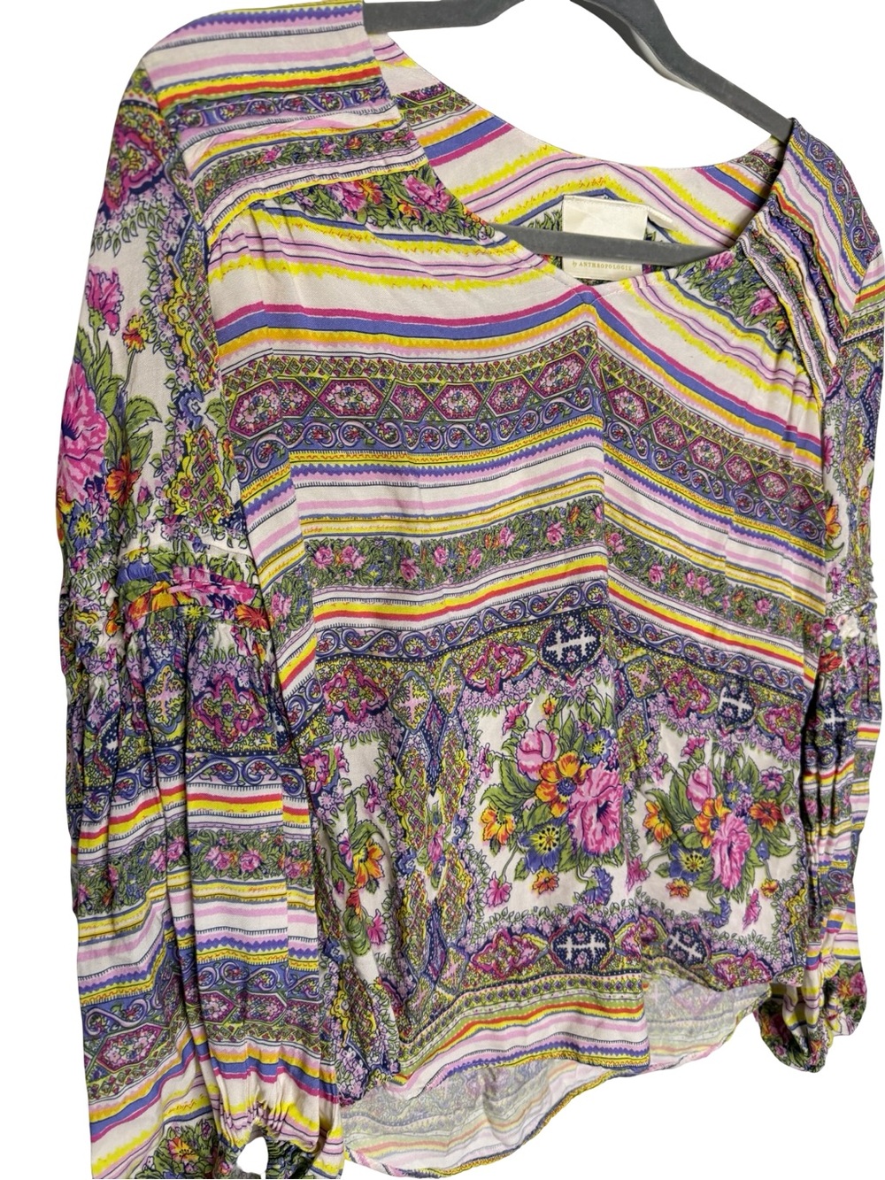 🌸 Maeve by Anthropologie Floral Boho Blouse XS Puff Sleeve Peasant Top 🌸 - Picture 3 of 5